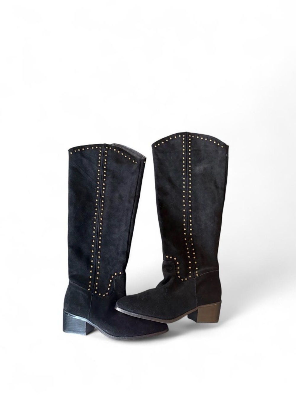 Black Studded Knee-High Women's Boots